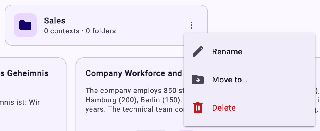 The folder menu with Rename, Move to and Delete