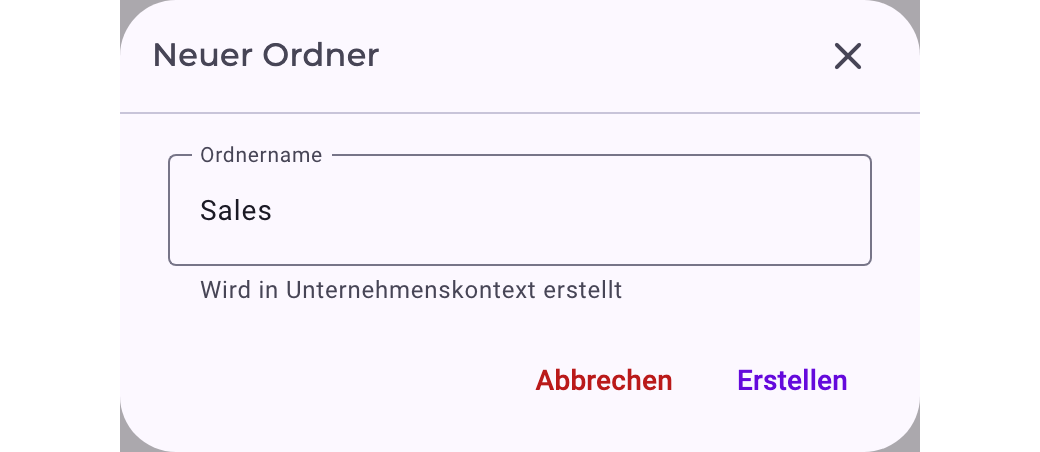 Der Dialog Neuer Ordner mit dem Feld Ordnername