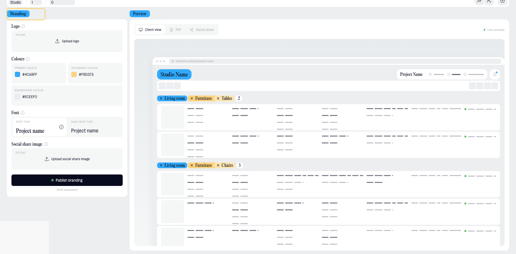 Branding settings page