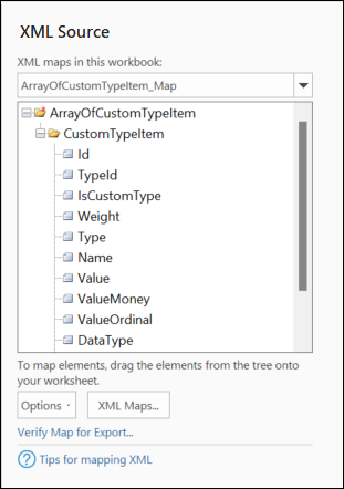 Sample XML Map of Custom Data Type in Excel