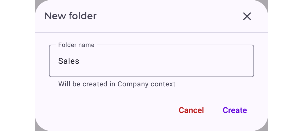 The New folder dialog with a Folder name field