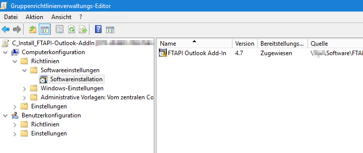 Screenshot GPO Übersicht der Pakete