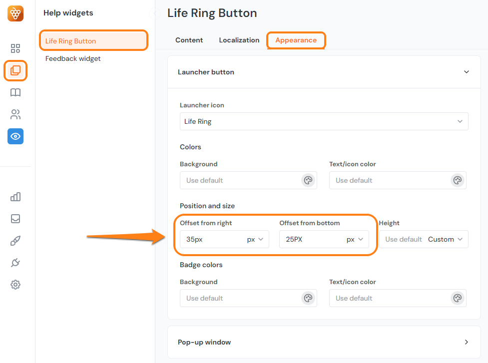 Customize Life Ring Button - Product Fruits Help Center