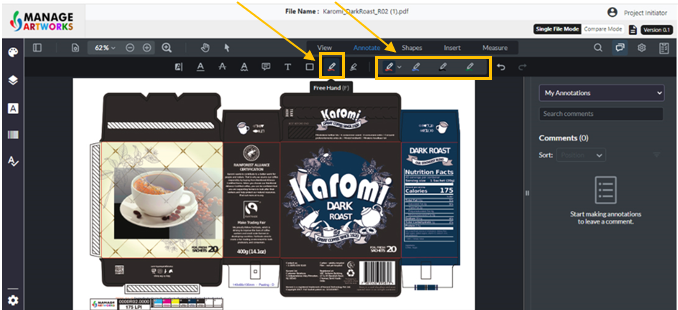 Free hand annotate on your packaging artwork